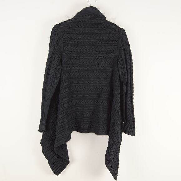 Peruvian Connection Pima Cotton Cable Knit Waterfall Black Cardigan Womens Sz XL - Picture 2 of 8